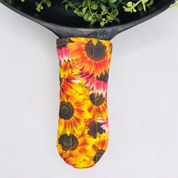 Sunflowers Stocking Stuffer Lot of 3 Cast Iron Pan Handle Potholder Cotton - Picture 1 of 2